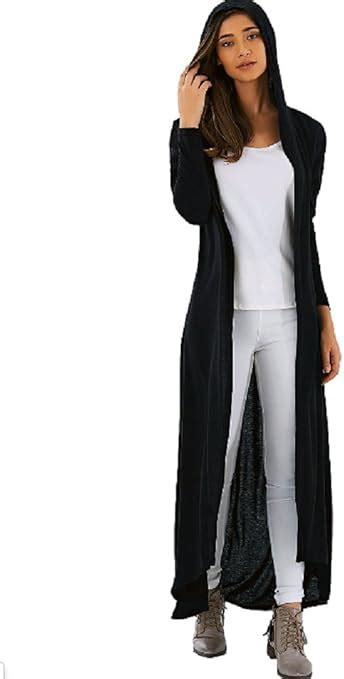 Long Ankle Length Cardigan Duster Hooded Long Sleeve Black Or Olive Medium Black At Amazon