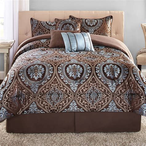 Mainstays 7 Piece Brown Comforter Bedding Set Full Queen