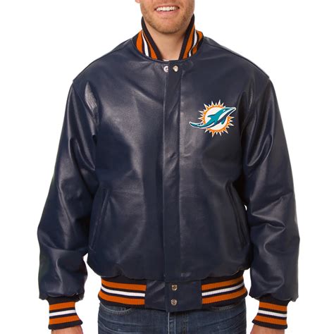 Miami Dolphins Navy Leather Varsity Jacket - 8 Ball Jacket