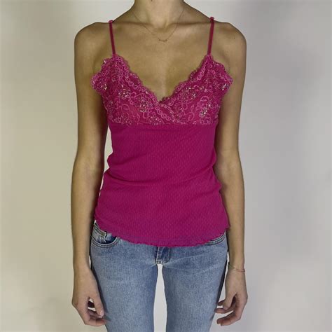 Y K Hot Pink Sequin Embellished Mesh Tank Top Depop