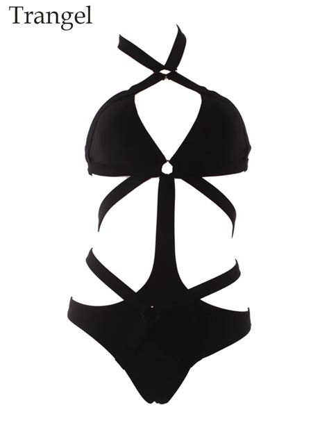 Trangel Women Bandage Hollow Out Beach Wear New Sexy Bikini One Piece High Cut Monokini