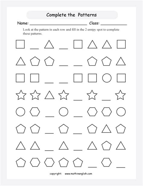 Patterns And Sequences Worksheet Finish The Pattern Workshee