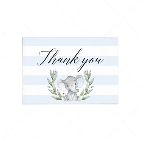Elephant baby shower thank you card printable | Flat & folded template