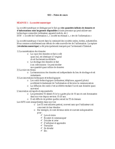 Docuement D Tude Examen Final Sio Notes De Cours S Ance La