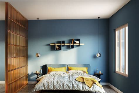 Blue Wall Paint Design For Headboard Walls | Livspace