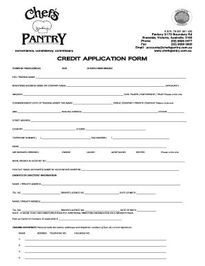 Fillable Online Credit Application Form Chefs Pantry Fax Email Print