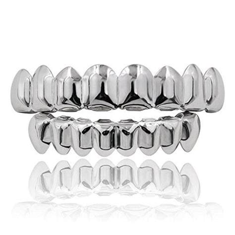 Jinao Silver Grill 18k Gold Plated Gold Finish 8 Top Teeth 8 Bottom