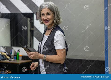 Smiling Gray Haired Woman Looking Confident Stock Image Image Of Tattooer Female 276799807