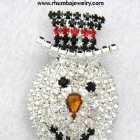 Snowman Pin All Rhinestone Christmas Snowman Pin Brooch Antique