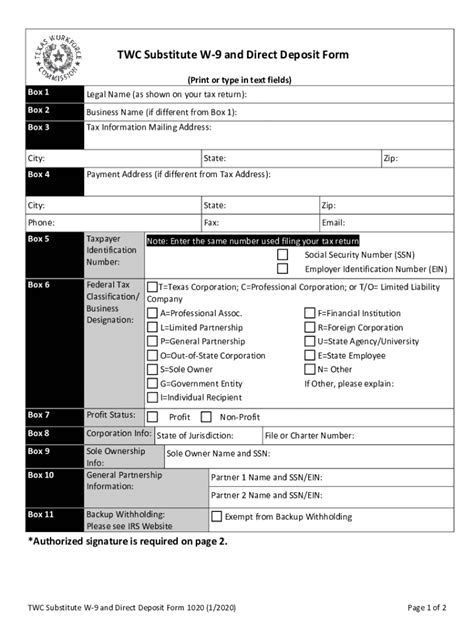 Fillable Online Twc Substitute W And Direct Deposit Form Fax Email