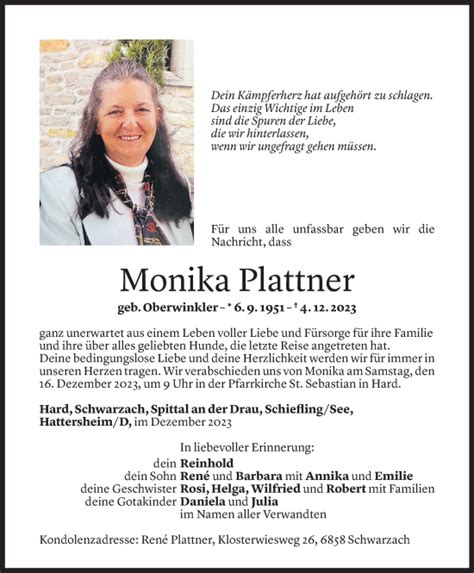 Todesanzeigen Von Monika Plattner Todesanzeigen Vorarlberger Nachrichten