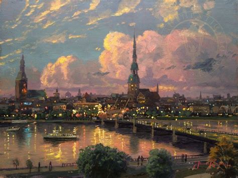 Sunset over Riga, Latvia | City painting, Kinkade paintings, Art painting