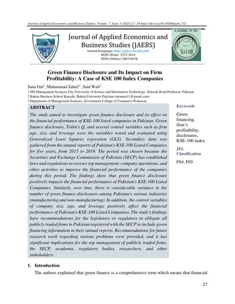 PDF Green Finance Disclosure And Its Impact On Firm Profitability A