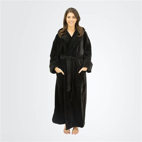 Womens Terry Velour Hooded Bathrobe