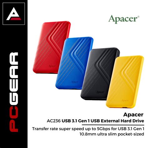 Apacer AC236 1TB / 2TB USB 3.1 Gen 1 Portable External Hard Disk Drive ...