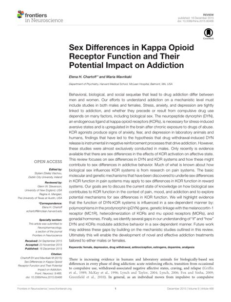 Pdf Sex Differences In Kappa Opioid Receptor Function And Their Potential Impact On Addiction