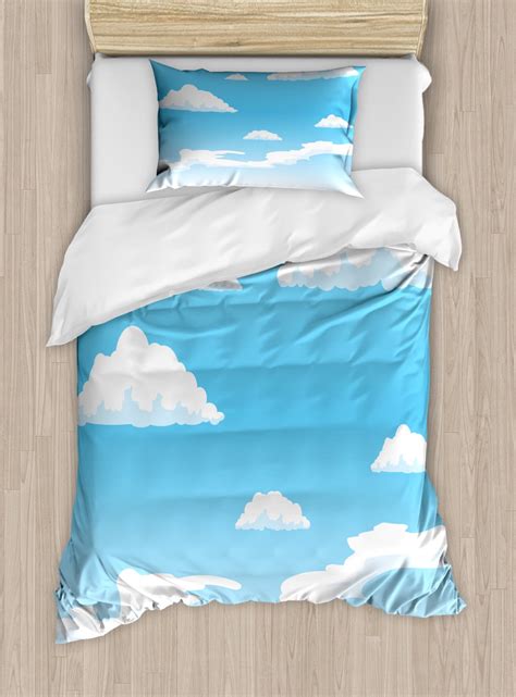 Cloud Duvet Cover Set Twin Size Summer Season Weather Pattern With