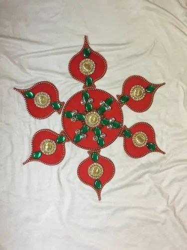 Traditional Ethnic Acrylic Wooden Rangoli Red Diwali Diya Decor