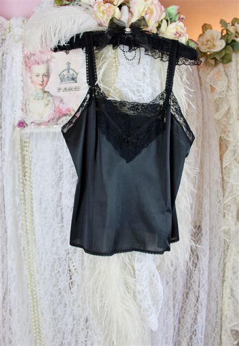 Vintage Black Lace Silky Camisole Lingerie Camisoles Lace Etsy