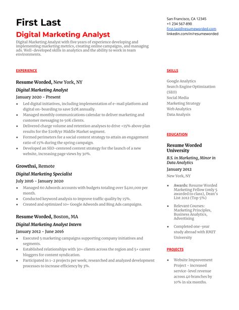 Entry Level Digital Marketing Resume Example For 2022 Resume Worded