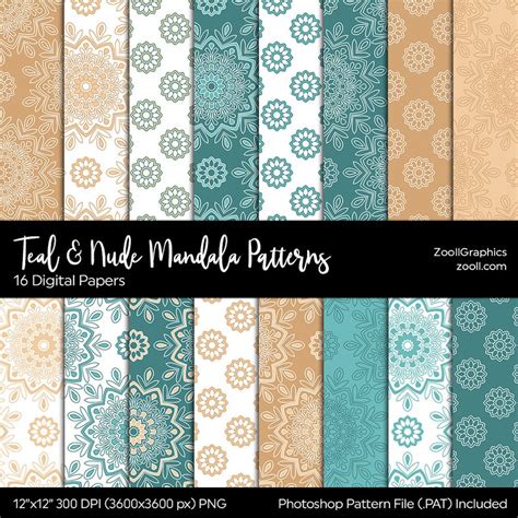 Teal Nude Mandala Patterns Digital Papers X Etsy