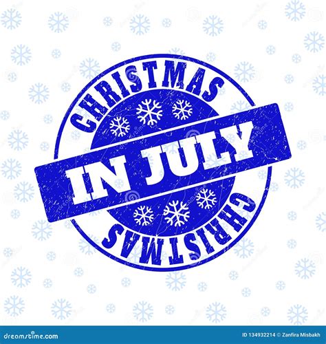 Christmas In July Scratched Round Stamp Seal For Christmas Stock Vector