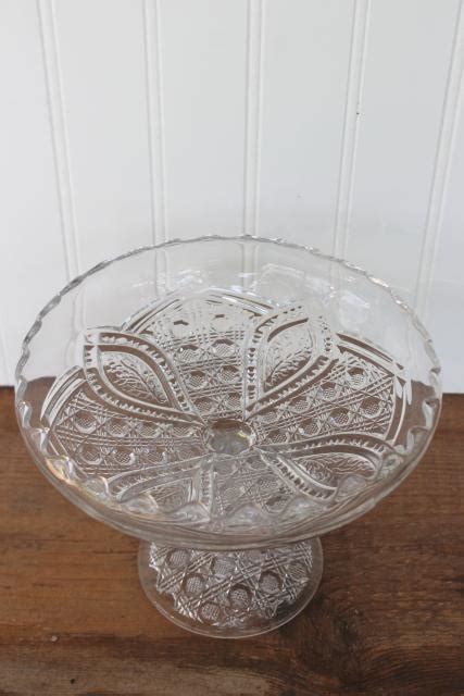 Antique EAPG Floral Oval Pattern Pressed Glass Compote Daisy Or Cane