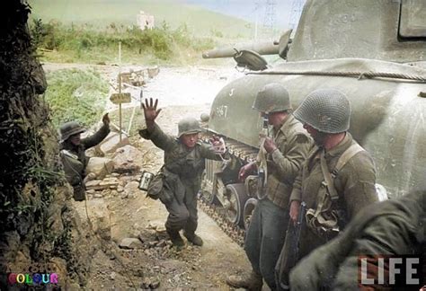 Pair Of German Soldiers Raising Their Arms In Surrender After The Us