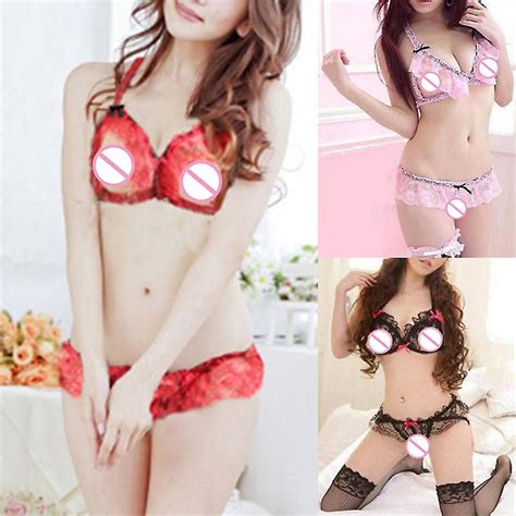Women S Sexy Lace Open Crotch Thongs G String Bikini Lingerie Underwear Bra Set Fruugo Au