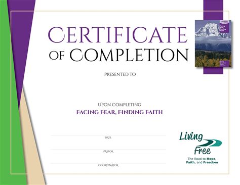 Facing Fear, Finding Faith Certificate of Completion – Living Free