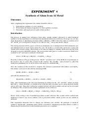 Exp Synthesis Of Alum From Aluminium Metal Pdf Experiment