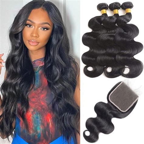 Amazon Body Wave Bundles With Closure Human Hair 14 16 18 12