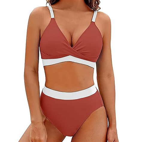 Pstuiky Womens Swimsuits Tankini Women Solid Color High Waist Bikini Swimsuit Conservative