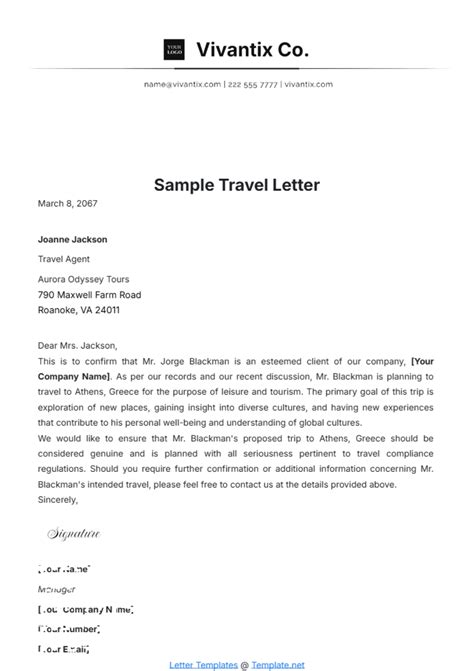 Free Sample Travel Letter Template to Edit Online