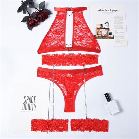 Cheap Aduloty Women S Sexy Lingerie Summer Thin Lace Wire Free Support Halter Bra Set Mesh Chain