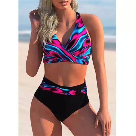 Maillots De Bain Femmes Pieces Crossover Push Up Bikini Sets Tribal Print Ensemble De Tankini