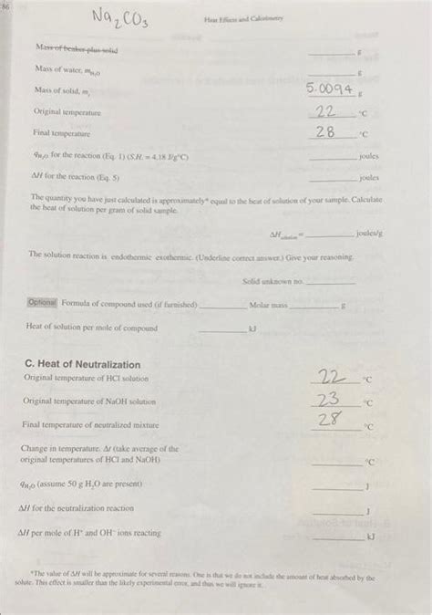 Solved Data And Calculations Heat Effects And Calorimetry Chegg