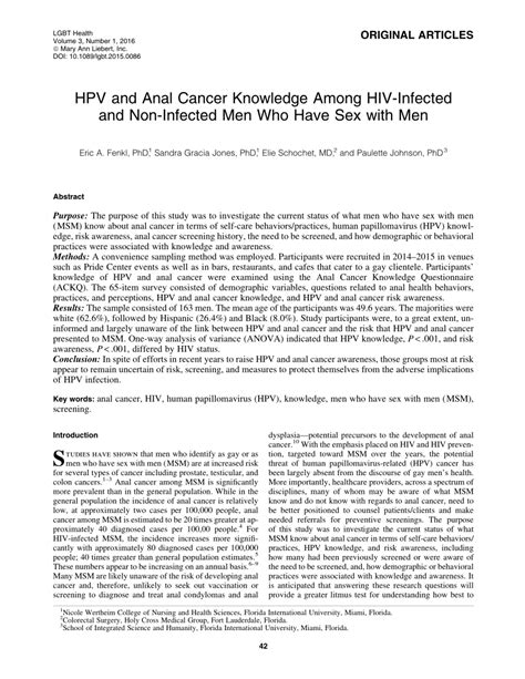 PDF HPV And Anal Cancer Knowledge Among HIV Infected And Non Infected Men Who Have Sex With Men
