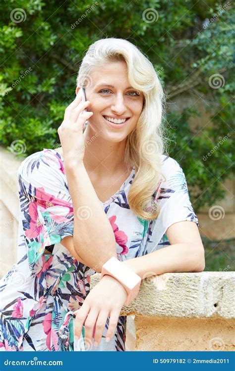Sensual Blonde Woman With A Phone Stock Photo Image Of Female Beauty