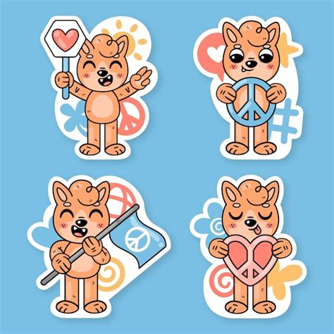 Premium Vector Peace And Love Stickers Collection With Fred The Fox