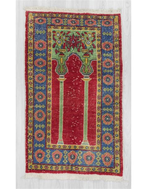 Vintage handknotted decorative Turkish prayer rug