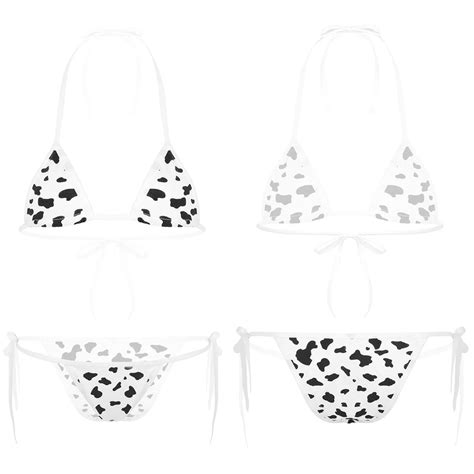 Damen Gemusterte Mini Bikini Dessous Set Neck Holder Bh Top Slips Unterhose 2 Stück Sexy