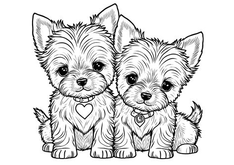 Two little puppies - Dog Coloring Pages