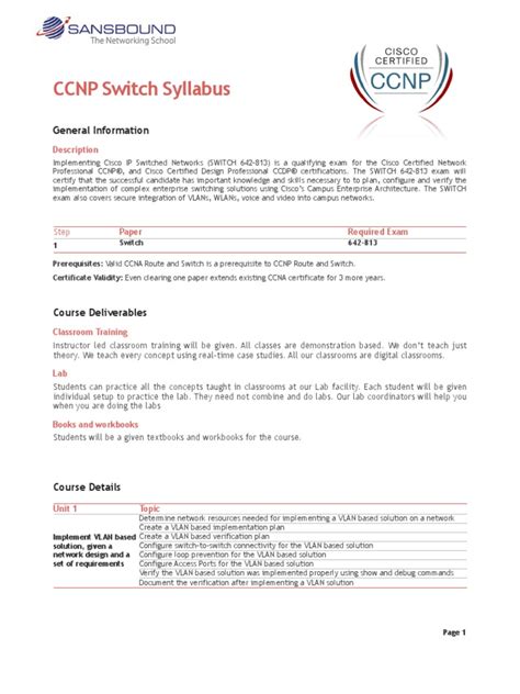 Ccnp Switch Syllabus Pdf Cisco Certifications Data Transmission