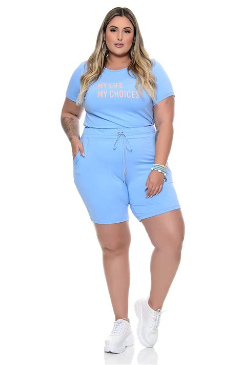 Conjunto Plus Size Moletinho Blusa E Bermuda Vk Moda Plus Size