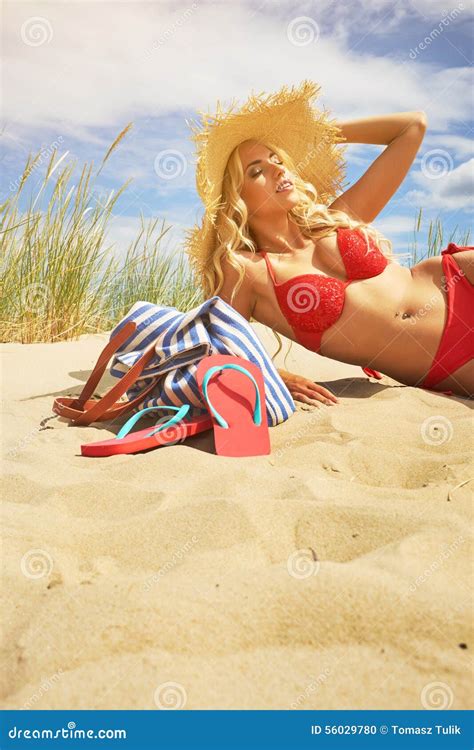 Blonde Girl On The Beach Stock Photo Image Of People 56029780