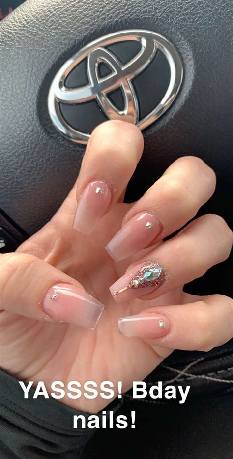 Clean and classy Clear tip natural nude ombré with some bling Courtesy of Peter at Luxx Nails