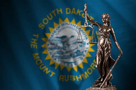 South Dakota Us State Flag With Statue Of Lady Justice And Judicial