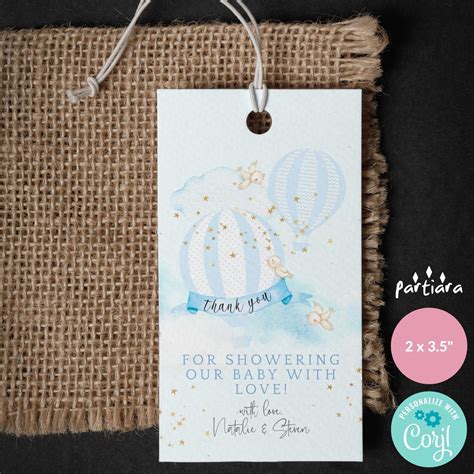 Hot Air Balloon Favor Tags Boy Baby Shower St Birthday Party Etsy