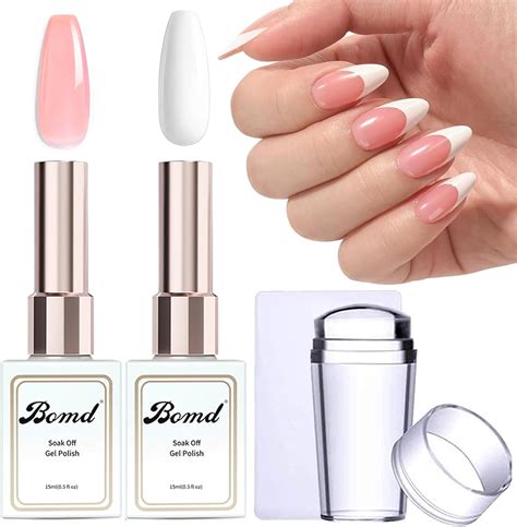 French Manicure Kit Gel Nail Polish Kit With Nail Stamper Sheer Nude White Nail Polish For